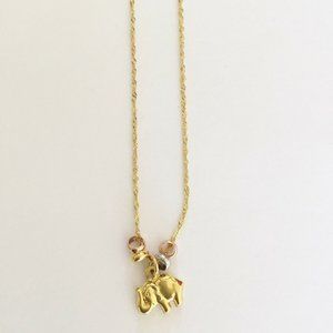 14K Solid Gold Mini Small Elephant Dainty Necklace